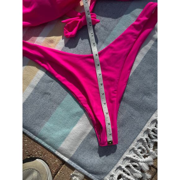 NWOT, Brand Unknown, Hot Pink Bikini Set, Tie Front Top & High Cut Bottom Sz XL - Picture 7 of 14